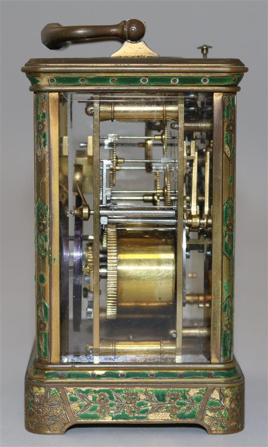 A Drocourt & Cie enamelled brass hour repeating carriage clock, 5.5in.